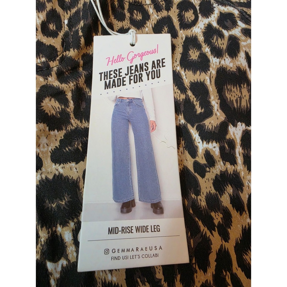 Gemma Rae USA Leopard Print Mid-Rise Wide Leg Jeans NWT Size 00 Ultra Stretch - Picture 2 of 9